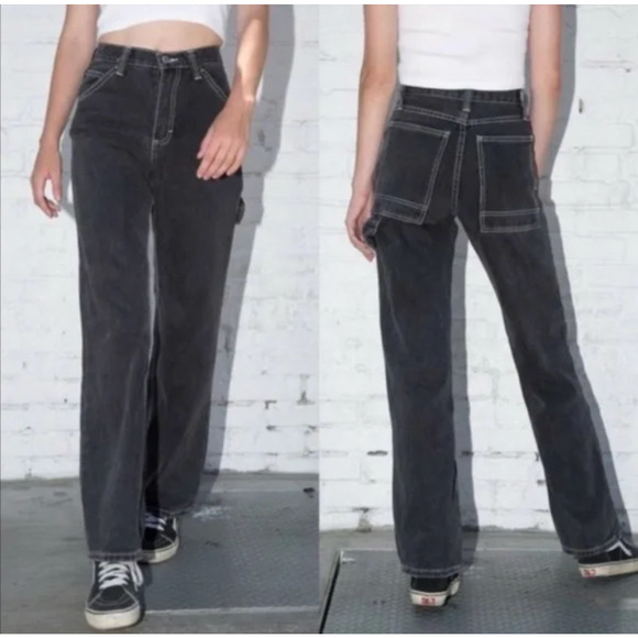 NWT John Galt Brandy Melville Dark Gray Wide Leg Crispina Cargo Pant Jean S - Picture 1 of 8